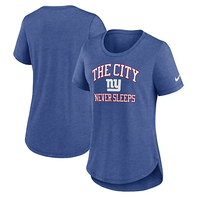 Women's Nike  Heather Blue New York Giants The City Never Sleeps Tri-Blend T-Shirt