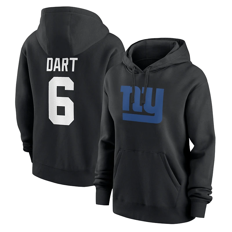 Sweat à capuche en polaire Nike Jaxson Dart noir pour femme, avec nom et numéro du joueur des Giants de New York