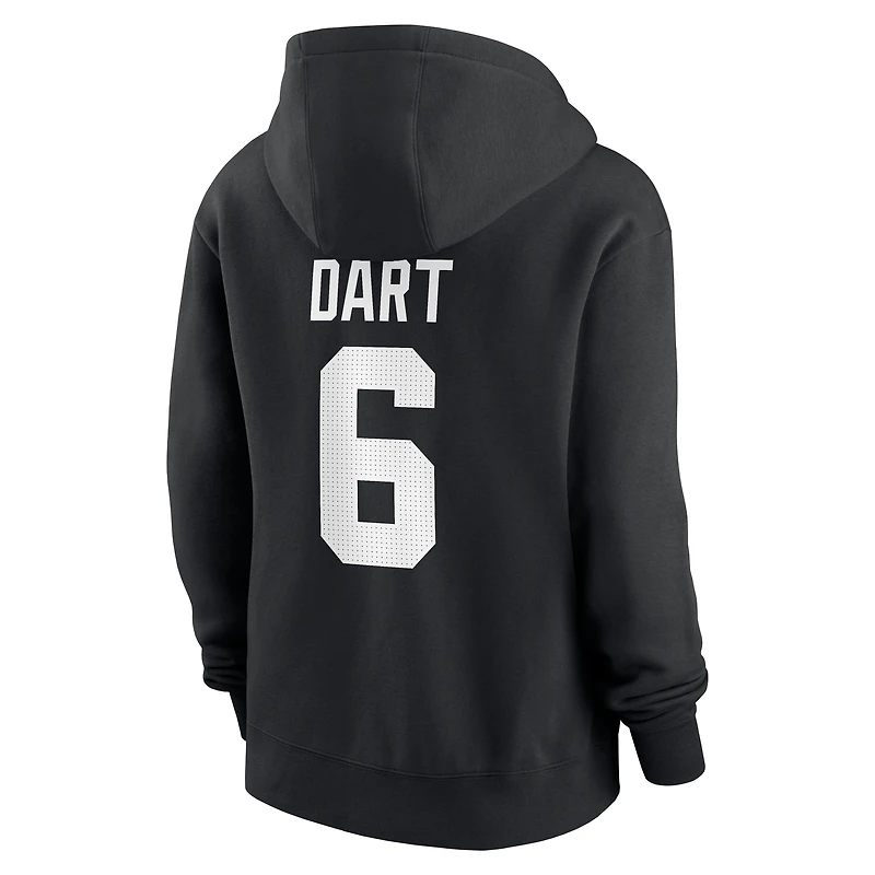Sweat à capuche en polaire Nike Jaxson Dart noir pour femme, avec nom et numéro du joueur des Giants de New York