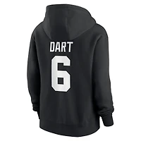 Sweat à capuche en polaire Nike Jaxson Dart noir pour femme, avec nom et numéro du joueur des Giants de New York