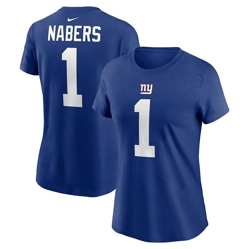 T-shirt Nike Malik Nabers Royal pour femme avec nom et numéro de joueur des New York Giants