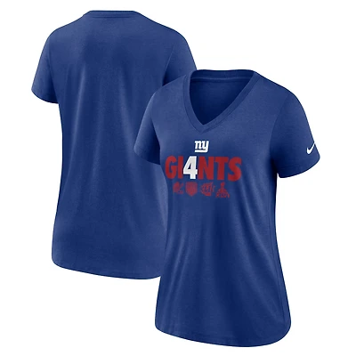 T-shirt à col en V triple mélange pour femme Nike Royal New York Giants Hometown Collection