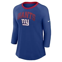 T-shirt à manches 3/4 raglan Nike Royal New York Giants pour femme