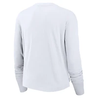 Women's Nike White New York Giants Layered Logo Cropped Long Sleeve Fashion T-Shirt