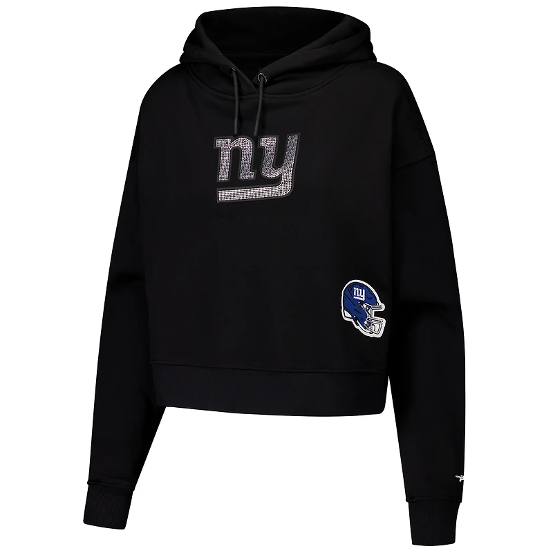 Sweat à capuche court imprimé bijou Pro Standard pour femme, noir, New York Giants