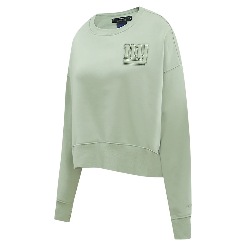 Women's Pro Standard  Light Green New York Giants Oversized Cropped Neutral Pullover Sweatshirt