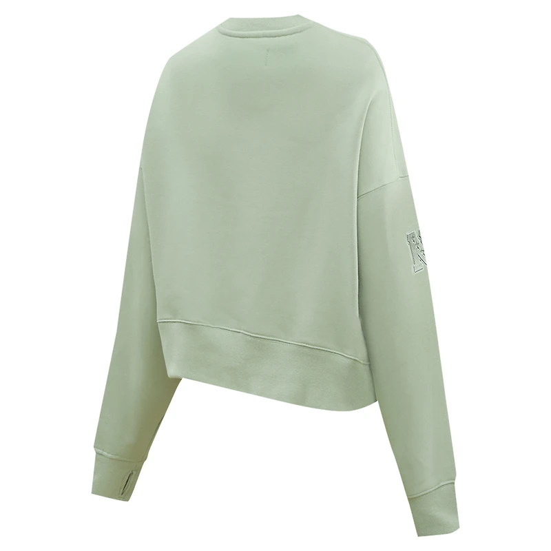 Women's Pro Standard  Light Green New York Giants Oversized Cropped Neutral Pullover Sweatshirt
