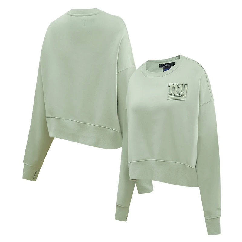 Women's Pro Standard  Light Green New York Giants Oversized Cropped Neutral Pullover Sweatshirt