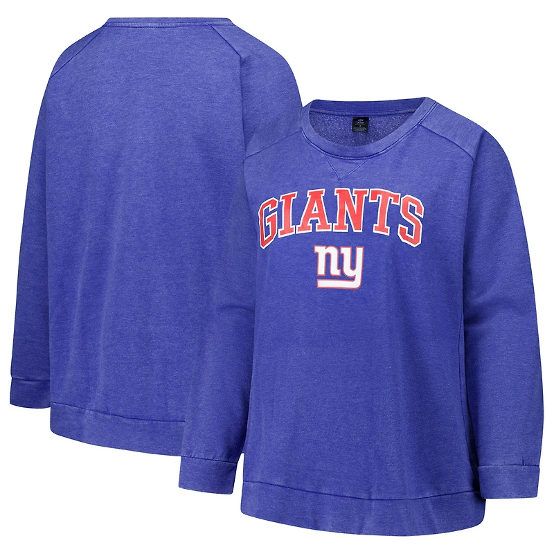 Sweat-shirt raglan délavé à l'acide pour femme Profile Royal New York Giants, grande taille