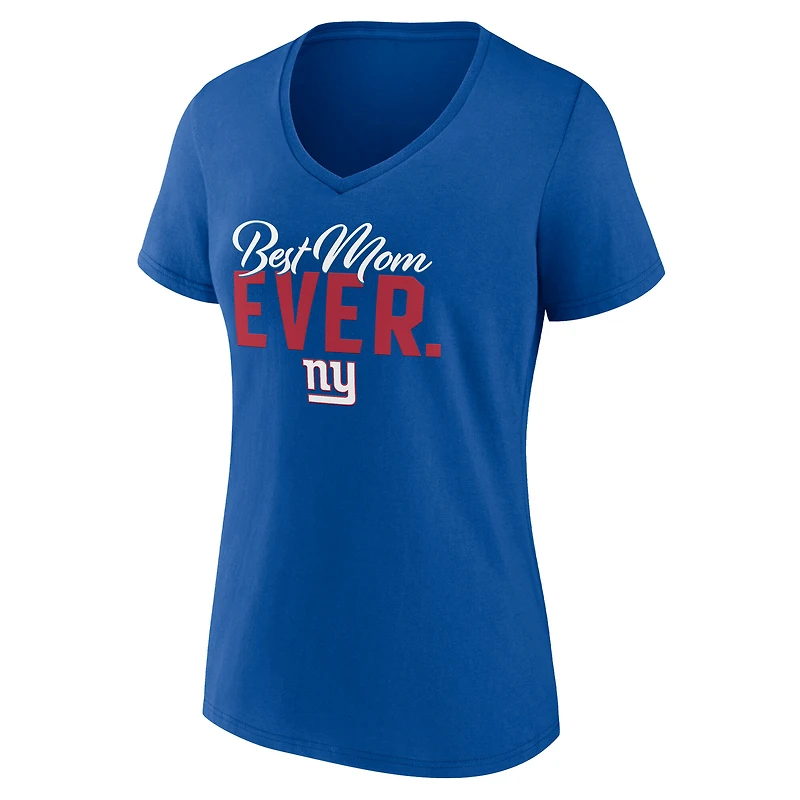 T-shirt col V pour femme Royal New York Giants « Meilleure maman de tous les temps »