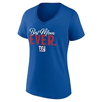 T-shirt col V pour femme Royal New York Giants « Meilleure maman de tous les temps »