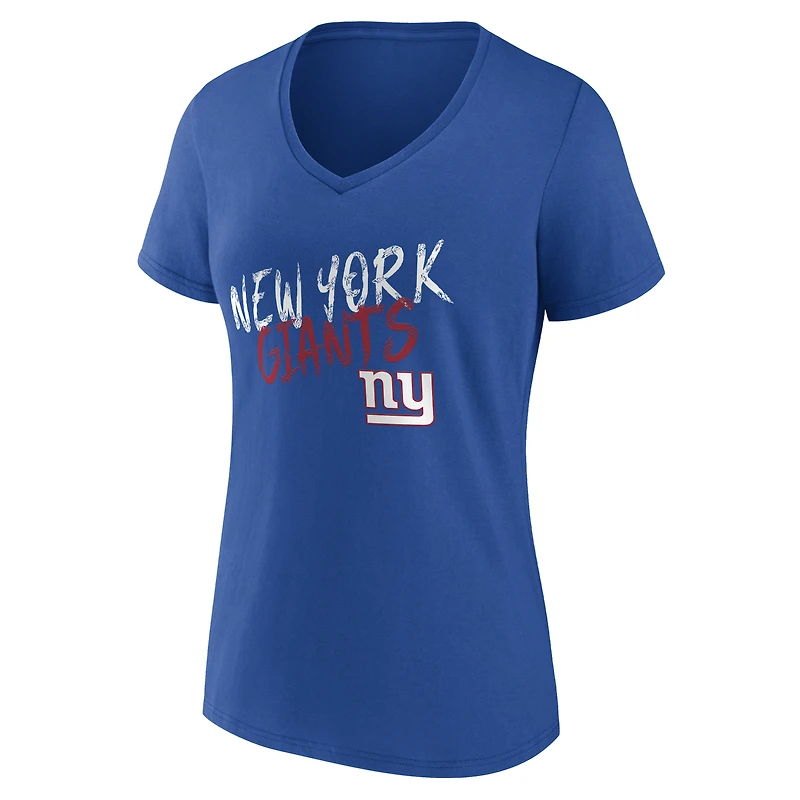 T-shirt à col en V personnalisé avec nom et numéro des Giants de New York Royal pour femmes