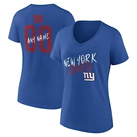T-shirt à col en V personnalisé avec nom et numéro des Giants de New York Royal pour femmes