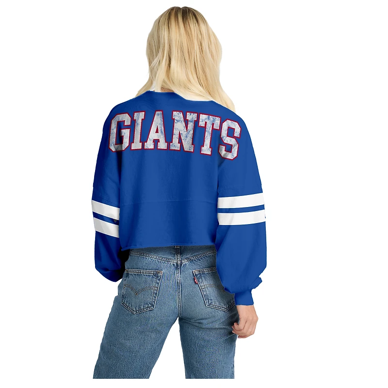 T-shirt à manches longues rayé oversize court Spirit Jersey Royal des Giants de New York pour femmes