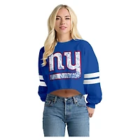 T-shirt à manches longues rayé oversize court Spirit Jersey Royal des Giants de New York pour femmes