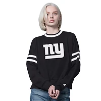 Women's Starter  Black New York Giants Rally Drop Shoulder Cropped Sweatshirt