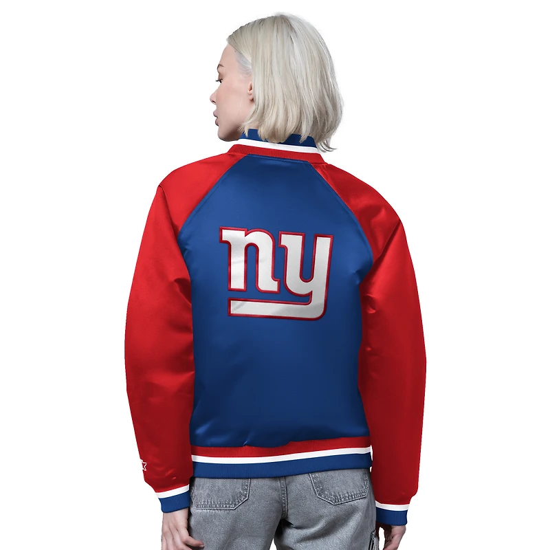 Women's Starter Royal/Red New York Giants Satin Full-Snap Vintage Varsity Jacket