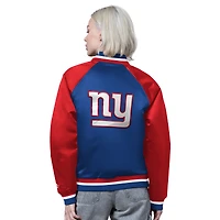 Women's Starter Royal/Red New York Giants Satin Full-Snap Vintage Varsity Jacket