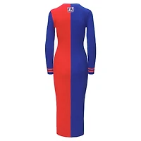 Women's STAUD Royal/Red New York Giants Shoko Knit Button-Up Sweater Dress