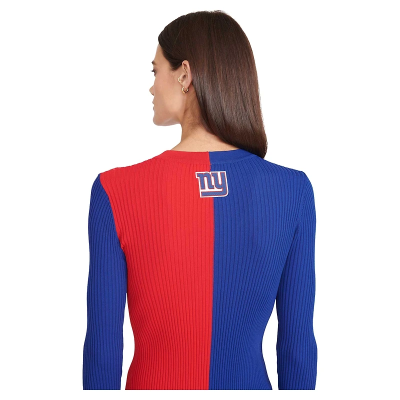 Women's STAUD Royal/Red New York Giants Shoko Knit Button-Up Sweater Dress