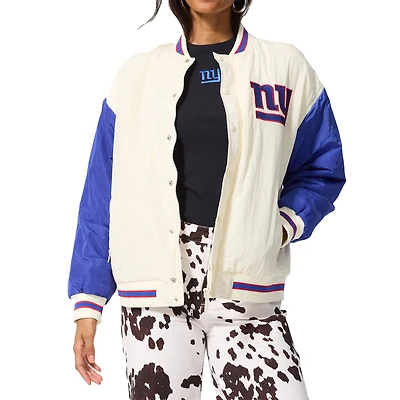 Women's Terez White New York Giants Sugar Swizzle Color-Block Full-Zip Bomber Jacket