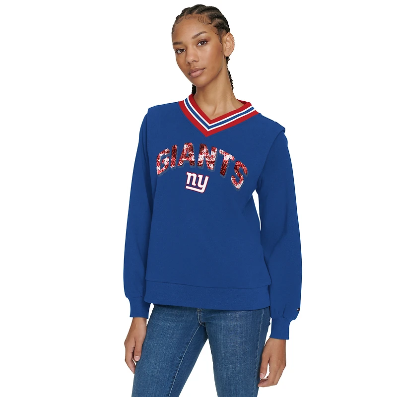 Sweat-shirt à col en V Alice Royal New York Giants de Tommy Hilfiger pour femme
