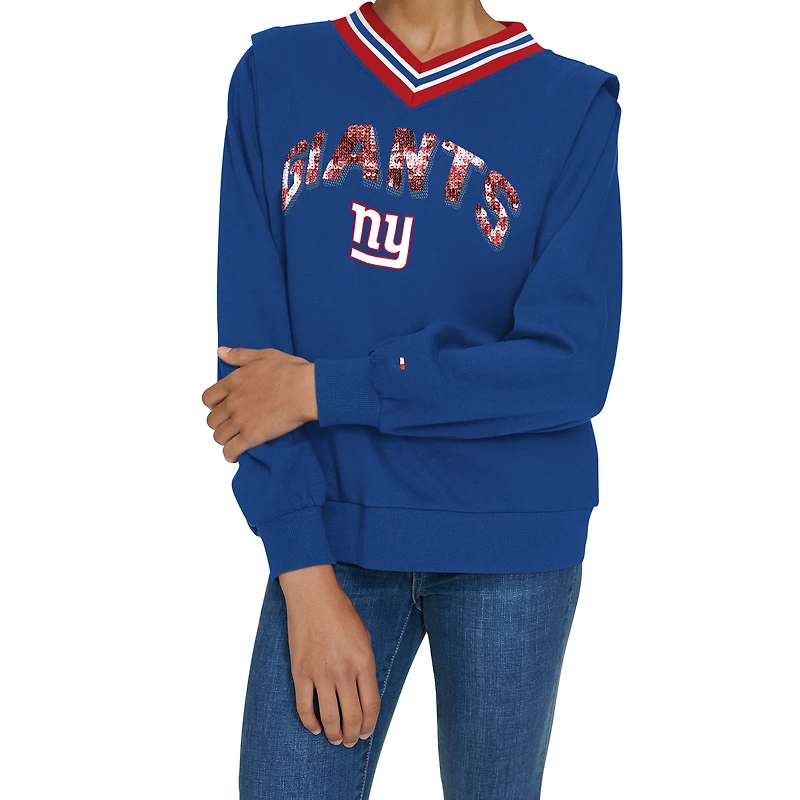Women's Tommy Hilfiger Royal New York Giants Alice V-Neck Pullover Sweatshirt