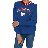 Women's Tommy Hilfiger Royal New York Giants Alice V-Neck Pullover Sweatshirt