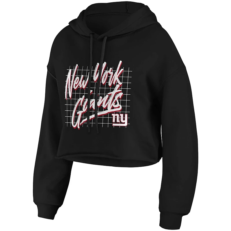 Women's WEAR by Erin Andrews Black New York Giants Domestic Cropped Pullover Hoodie