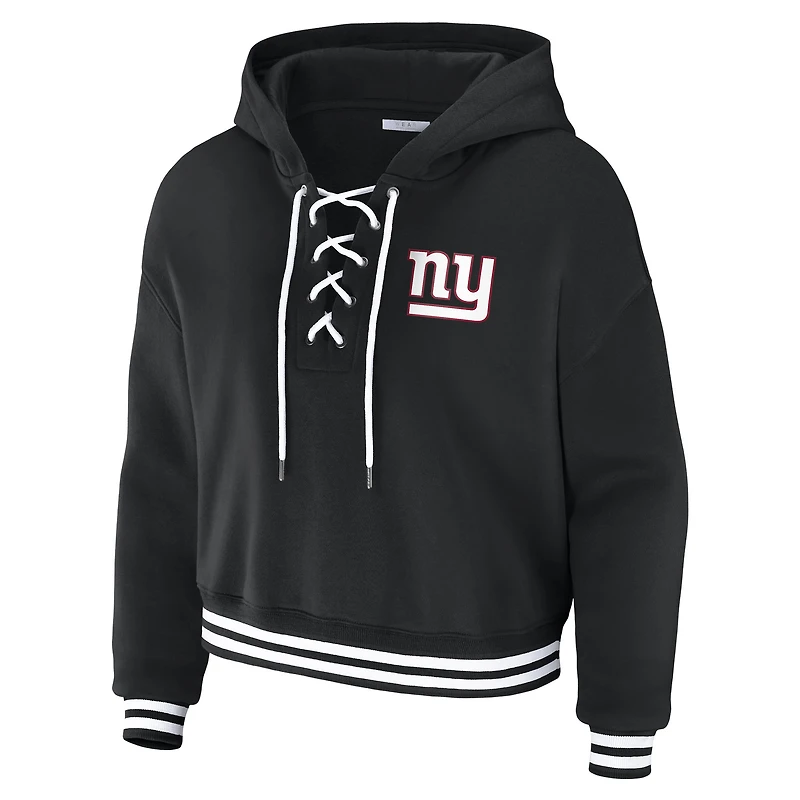 Women's WEAR by Erin Andrews  Black New York Giants Lace-Up Fleece Hoodie