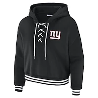 Women's WEAR by Erin Andrews  Black New York Giants Lace-Up Fleece Hoodie