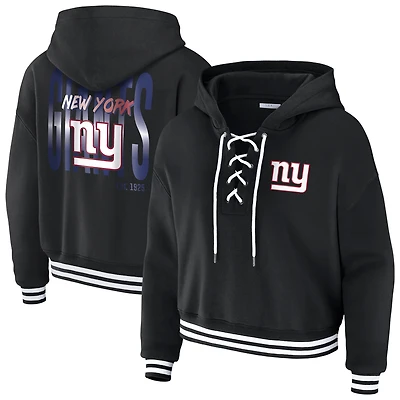 Women's WEAR by Erin Andrews  Black New York Giants Lace-Up Fleece Hoodie