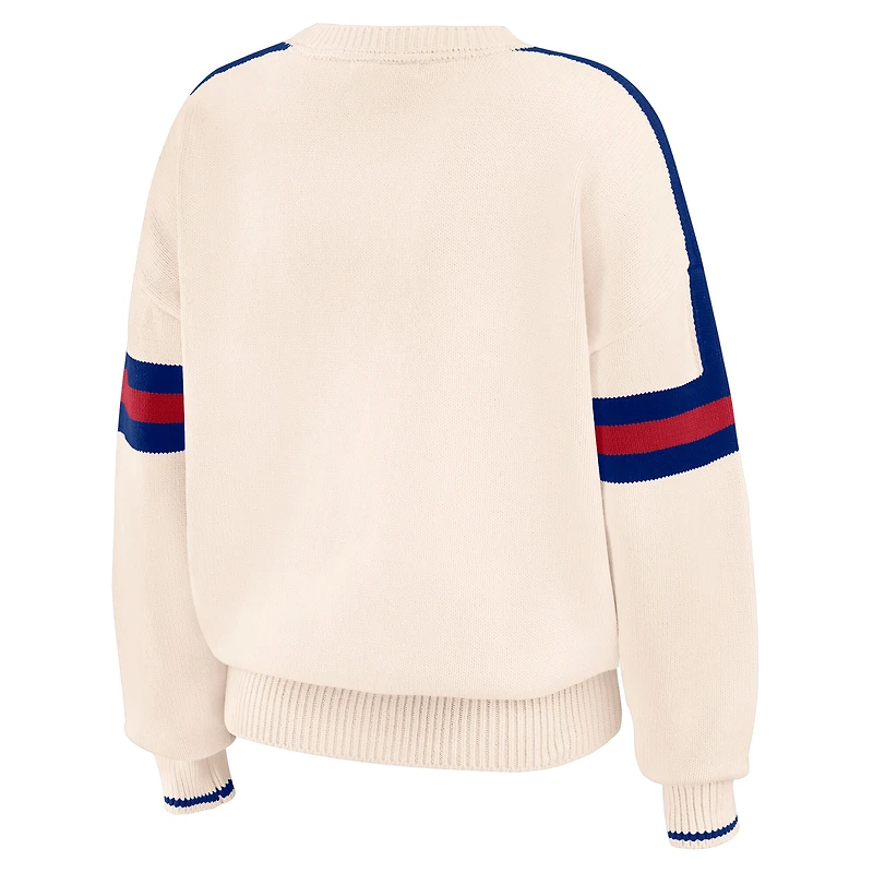 Women's WEAR by Erin Andrews  Cream New York Giants Stripe Pullover Sweater