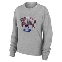 Women's WEAR by Erin Andrews  Heather Gray New York Giants Plus Knitted Tri-Blend Long Sleeve T-Shirt & Pants Lounge Set