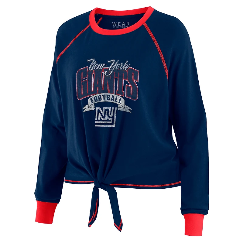 Women's WEAR by Erin Andrews Navy/Red New York Giants Tie-Front Long Sleeve Top