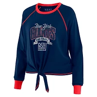 Women's WEAR by Erin Andrews Navy/Red New York Giants Tie-Front Long Sleeve Top