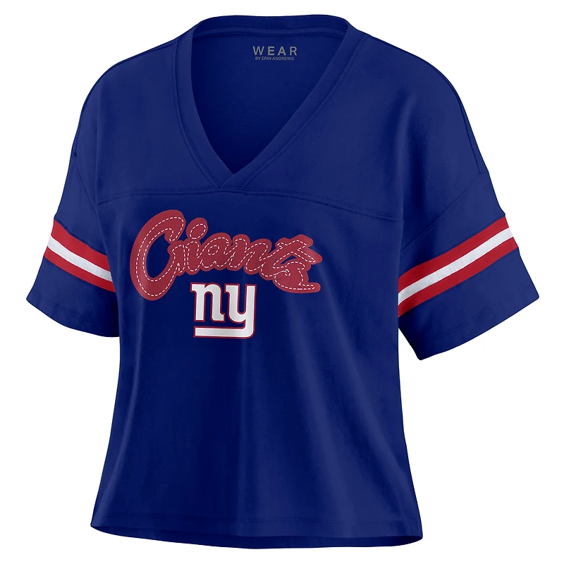 T-shirt à col en V blocs de couleurs bleu marine pour femme WEAR by Erin Andrews des New York Giants