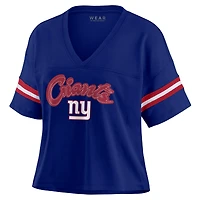T-shirt à col en V blocs de couleurs bleu marine pour femme WEAR by Erin Andrews des New York Giants