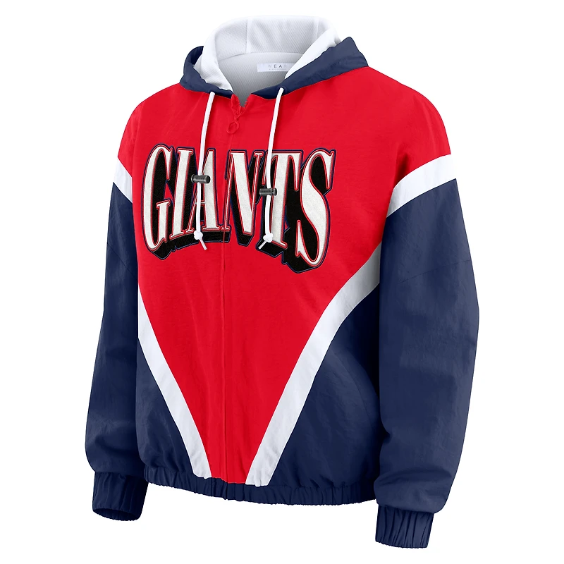 Coupe-vent à capuche entièrement zippé et froissé rétro rouge/bleu royal des New York Giants pour femmes par Erin Andrews