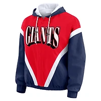 Coupe-vent à capuche entièrement zippé et froissé rétro rouge/bleu royal des New York Giants pour femmes par Erin Andrews