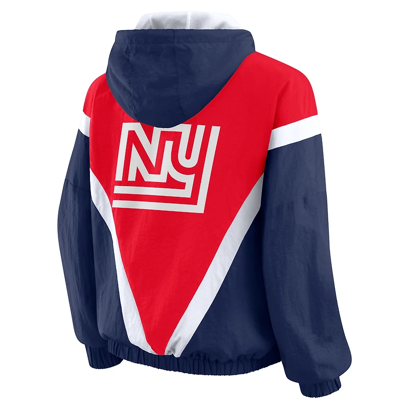 Coupe-vent à capuche entièrement zippé et froissé rétro rouge/bleu royal des New York Giants pour femmes par Erin Andrews