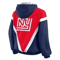 Coupe-vent à capuche entièrement zippé et froissé rétro rouge/bleu royal des New York Giants pour femmes par Erin Andrews