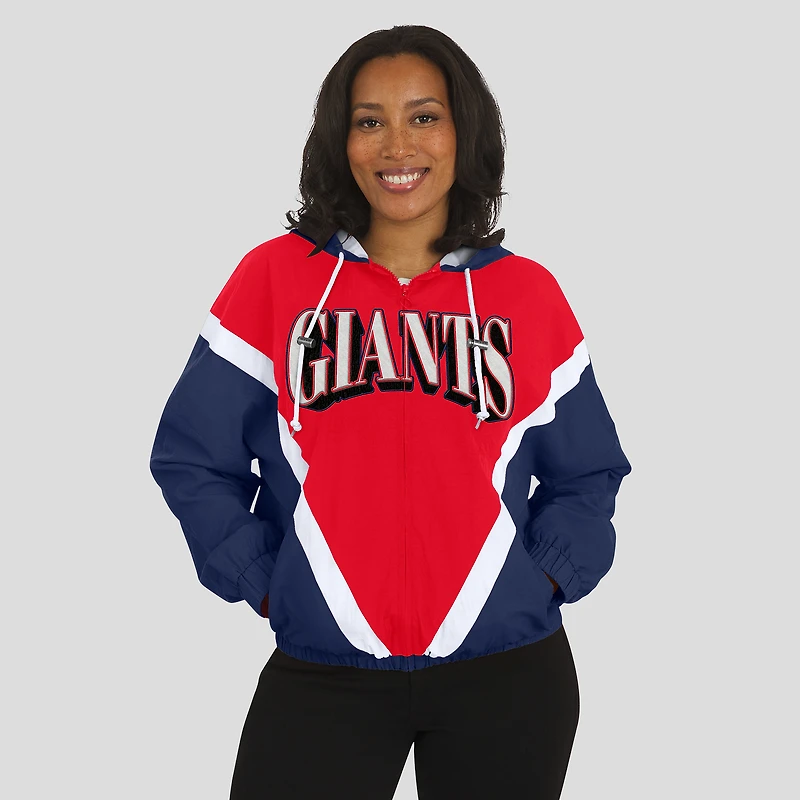 Coupe-vent à capuche entièrement zippé et froissé rétro rouge/bleu royal des New York Giants pour femmes par Erin Andrews