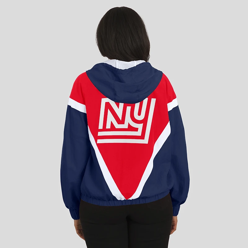 Coupe-vent à capuche entièrement zippé et froissé rétro rouge/bleu royal des New York Giants pour femmes par Erin Andrews