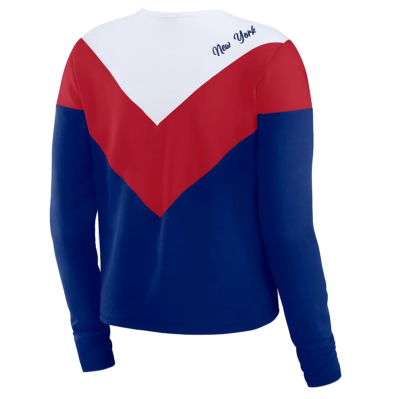 Women's WEAR by Erin Andrews Royal/Red New York Giants Chevron Tri-Blend Long Sleeve T-Shirt