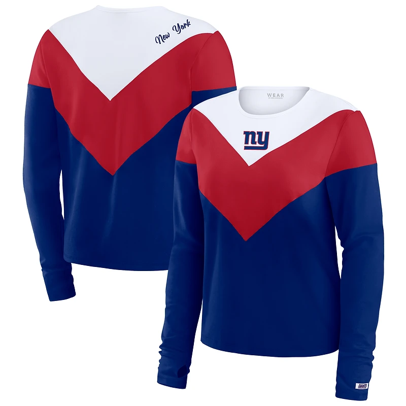 T-shirt à manches longues tri-blend chevrons bleu royal/rouge des New York Giants pour femme WEAR by Erin Andrews