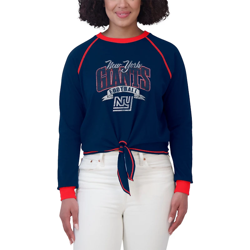 Women's WEAR by Erin Andrews Royal/Red New York Giants Plus Tie-Front Long Sleeve Top