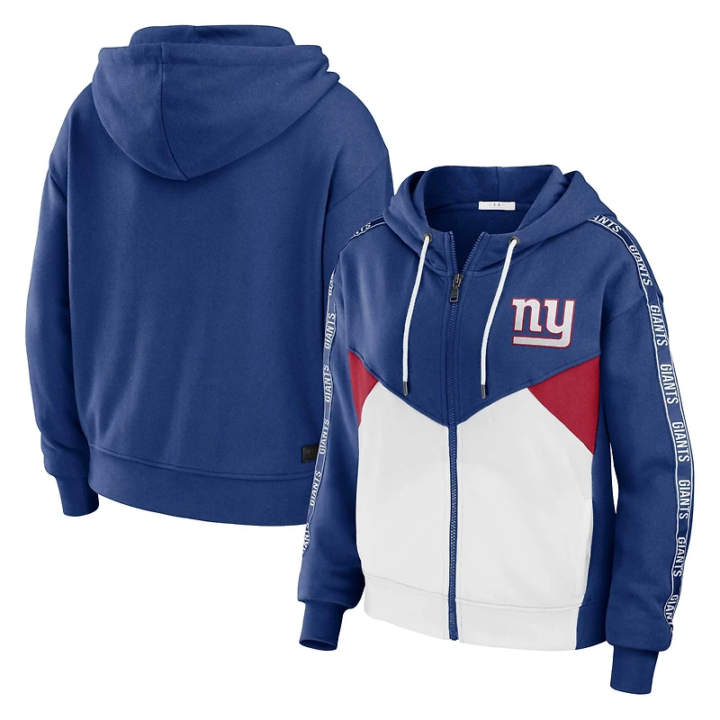 Sweat à capuche zippé blocs de couleurs grande taille pour femme WEAR by Erin Andrews Royal/White New York Giants