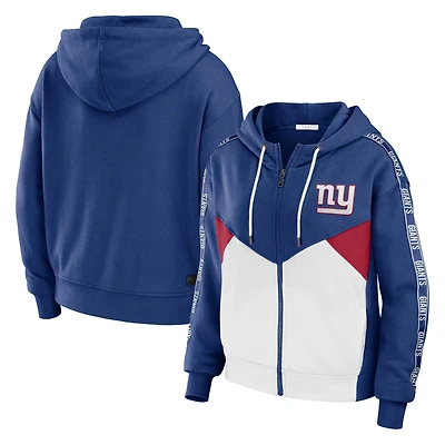 Sweat à capuche zippé blocs de couleurs grande taille pour femme WEAR by Erin Andrews Royal/White New York Giants