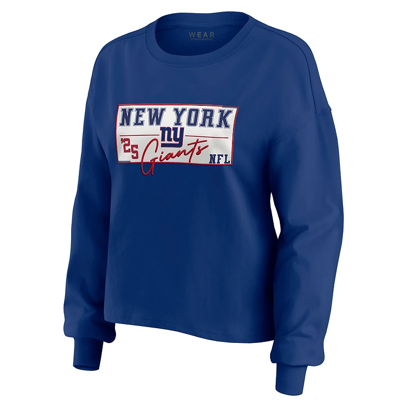 Ensemble de détente pour femme WEAR by Erin Andrews Royal New York Giants, composé d'un t-shirt à manches longues et short en jersey rugby épais